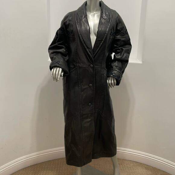 Laurence Roy Mid Length Vintage 80’s Leather Coat Black Size S/P - Picture 15 of 15